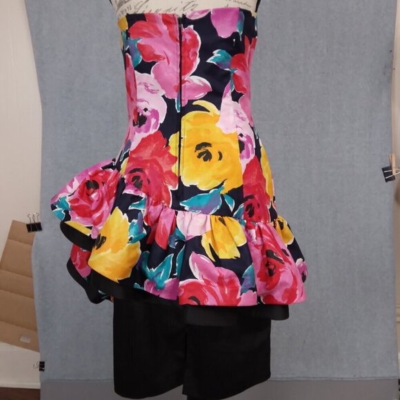 Lillie Rubin | 80's Bold Floral Strapless Party Dress | Size 10 - Picture 8 of 14